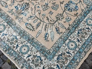 8x11 Large Vintage Handmade Beige Floral Area Rug Carpet, 92"x135" - Picture 1 of 11