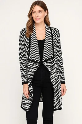 Cárdigan Absolutely Famous Medio Abierto Negro Blanco Estampado Geométrico Bohemio Foto 1 de 4