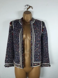 Giacca tweed Zara piccola multicolore bordo grezzo ricamato foderato a specchio - Foto 1 di 8