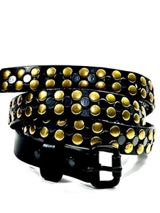 J. CREW 3/4” LEATHER BELT STUDDED WESTERN ROCK BIKER BLACK BRASS WAIST: 30”-35” - Picture 1 of 9