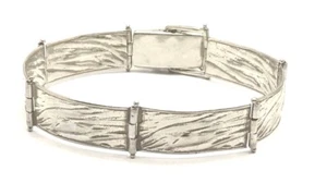 Vintage Sterling Silver Wide Wavy Textured Hinged Clasp Tennis Chain Bracelet - Picture 1 of 3