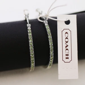 NWT COACH 95791 Huggie Hoop Green Pave Crystal Earrings NEW - Picture 1 of 4