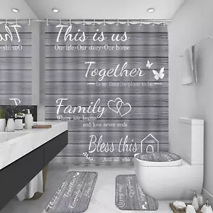 4Pcs Family Shower Curtain Sets with Non-Slip Rugs, Toilet Lid Cover and Bath Ma - Picture 1 of 8