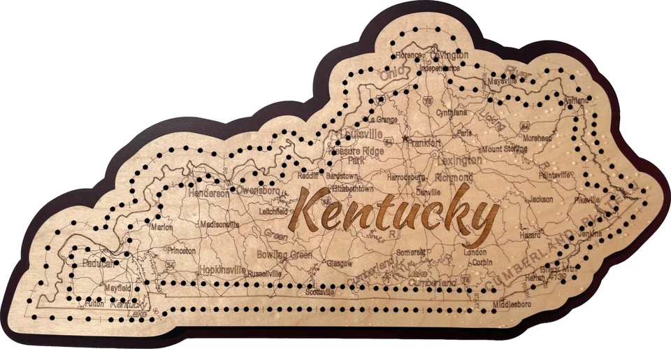 Kentucky Shaped Road Map Cribbage Board - Image 1 of 1