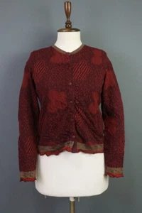 GUDRUN SJODEN Red Floral Knit Cropped Cardigan Sweater Size S - Picture 1 of 18