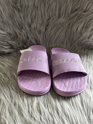 Scarpe sandali slip on viola Reebok Slides bambina taglia 5 leggere NUOVE