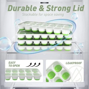 2 Pack Silicone Ice Cube Trays With Lid BPA Free 28-Ice Cubes Molds - Picture 1 of 5