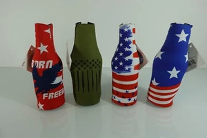 Lotto di 4 portabottiglie Kolder Koozie in neoprene Born Free USA rosso bianco blu zip - Foto 1 di 9