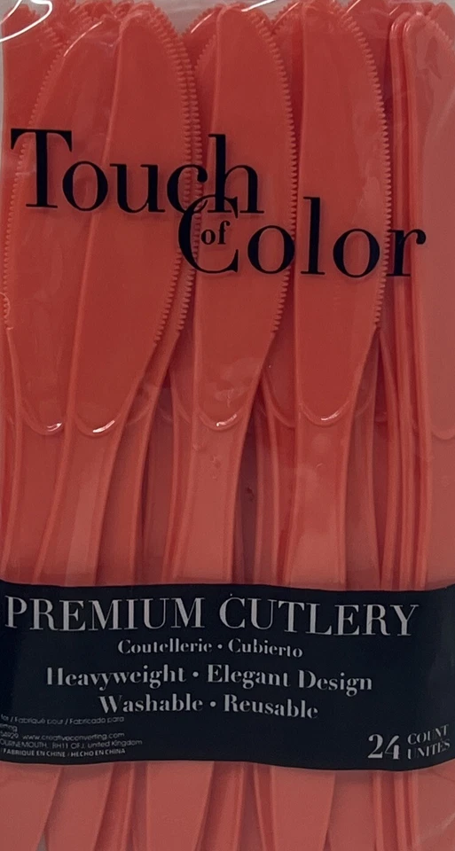 Coral Heavy Duty Plastic Knives 24 Pack Party Tableware Decorations Supplies - Image 1 of 1