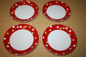 4 Rachael Ray 6-3/4" Appetizer Plates Hoot's Decorated Tree Polka Dots  - Picture 1 of 4