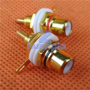 2PCs Gold Motor Amp Rca Connector Female Chassis Sockets New - Picture 1 of 1