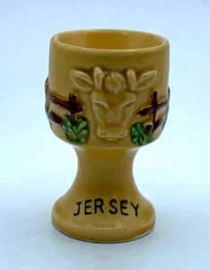 Vintage Eierbecher - braun Kuh Jersey handbemalt Keramik Volkskunst Retro seltene Form - Bild 1 von 9