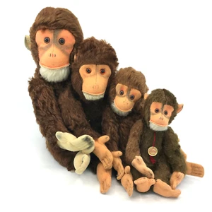 Hermann Jocko Chimp x 4 Mohair Plush 1960s one ID Tag 20cm to 43cm 8in to 17in - Picture 1 of 12