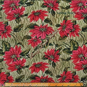 MARCUS BROTHERS/ KAREN JARAR CHRISTMAS POINSETTIAS FABRIC 26" L X 44" W (GREEN) - Picture 1 of 1
