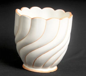 Italian Cream Ceramic Swirled Orange Trim Vase Planter 6-1/2 Inch K284J M1 As Is - Picture 1 of 8