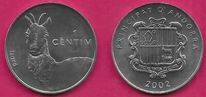 ANDORRA 1 CENTIM 2002 UNC 1 YEAR TYPE,ISARD,PYRENEAN CHAMOIS LEFT FACING,DENOMIN - Picture 1 of 1