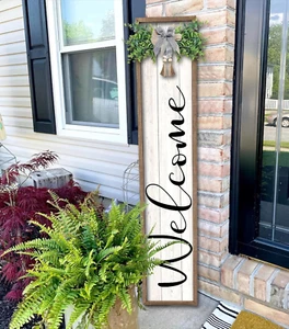 Welcome Sign for Front Porch Standing 45"X9" Large Outdoor Decor Rustic Vertical - Picture 1 of 12