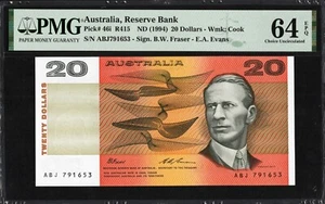 Australia 20 Dollars P46i R415 1994 Fraser Evans PMG64 Choice UNC EPQ Banknote - Picture 1 of 2