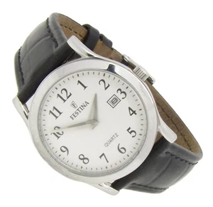 Festina Damen Armbanduhr Datum Leder Schwarz Edelstahl F16521 5ATM Batt neu S79 - Picture 1 of 2
