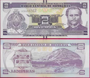HONDURAS 2 LEMPIRAS 2014 UNC TIGERINSEL UND STADT HAFEN VON AMPALA IN DEKOR - Bild 1 von 1