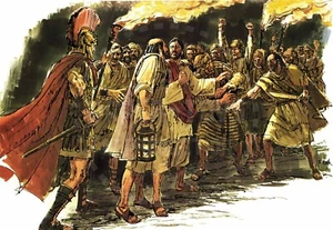 REPRINT - "THE BETRAYAL BY JUDAS" BY RICHARD HOOK - ON 11" X 17" CARD STOCK - Picture 1 of 1