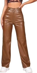 MAKEMECHIC NWT Brown Faux Leather HIgh Waist Wide Leg Pants Sz M - Picture 1 of 7