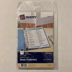 NEW Avery Diamond Clear Sheet Protectors 15 Pack 5 1/2 by 8 1/2 PVC Acid Free