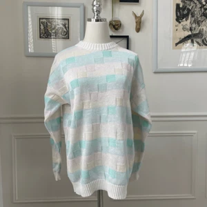 Vintage 80s Magnet Pastel Pink Yellow Blue Green Oversized Sweater S - Picture 1 of 8