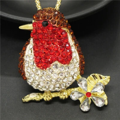 Moda Mujeres Rojo Estrás Precioso Ramita Primavera Pájaro Colgante Cadena Collar Foto 1 de 4