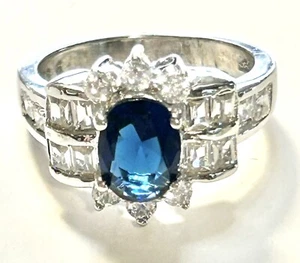 STS Sterling Silver Sapphire Cocktail Ring Size 6 - Picture 1 of 12