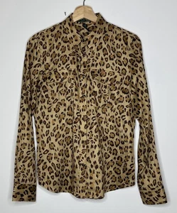Ralph Lauren Cheetah Animal Print Button Top Gr. M Baumwolle Langarm - Bild 1 von 6