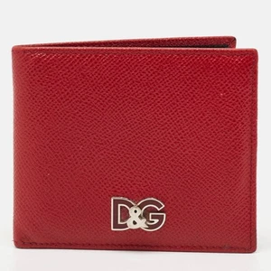 Dolce & Gabbana Red Leather Logo Plaque Bifold Wallet - Picture 1 of 10