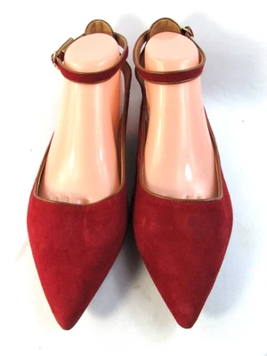 AUDREY BROOKE Punta Cerrada Correa para el Tobillo Tacón Bajo Plano Rojo Gamuza Cuero Talla 10 Foto 1 de 4