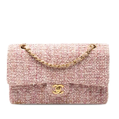 Chanel Autenticado Mediano Clásico Tweed Doble Solapa Rosa Foto 1 de 4