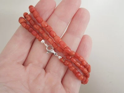925 Argento Corallo Catena Naturkoralle Cilindro Perle Rosso 19,1 G/57 CM - Immagine 1 di 4