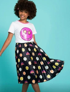 Lola + The Boys Rock Größe 6 Regenbogen und Emoji Satinrock schwarz A-Linie voll - Bild 1 von 10