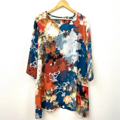 Vestido recto túnica Bryn Walker abstracto acuarela azul y naranja, grande para mujer Foto 1 de 4