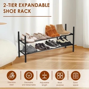 Expandable Shoe Rack 2 Tier Stackable Shoe Stand Adjustable Shoe Storage BrMGB - Picture 1 of 11