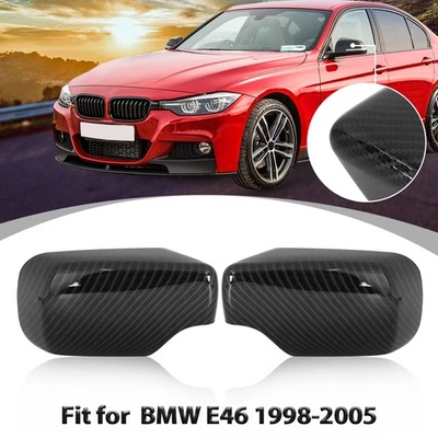 Par de tapas de espejo retrovisor estilo fibra de carbono lateral L&R para BMW E46 98-05 Foto 1 de 4