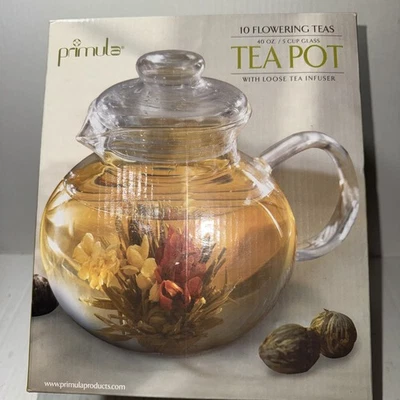 New Primula Flowering 40 oz 5 Cup Clear Glass Tea Pot w/Infuser Tea - Image 1 of 2