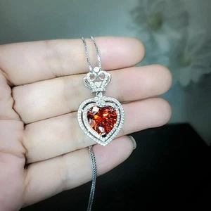 Large Double Halo Heart Sunstone Necklace Diamond Red Orange Jewelry Royal - Picture 1 of 8