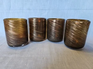 Set Of 4 Handblown Mexican Brown Glass Tumblers With Gold Glitter 14oz - Picture 1 of 7
