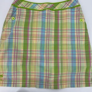 Falda corta de golf Lilly Pulitzer a cuadros pastel vintage blanca etiqueta talla 2 - Imagen 1 de 10