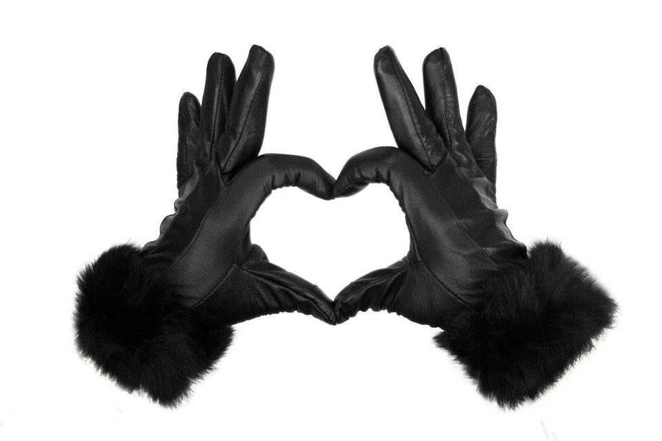 Mujer Cuero Guantes Cálido Invierno Suave de Conducción Forro Polar Talla Negro - Imagen 1 de 1