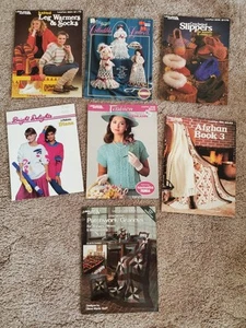 Vintage Leisure Arts Knit Crochet Instruction Book Leaflet Lot Afghans Sweater - Picture 1 of 8