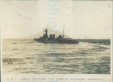 1925 Original photo HMS Danae Passing Krakatoa British Empire cruise 2.8x2"