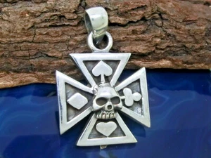 Croce di Ferro 925 Sterling Ciondolo IN Argento (e) . K.Ordine Teschio - Foto 1 di 3