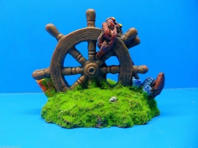 ATLANTIS AQUARIUM SHIP HELM WHEEL WRECK RUINS WR019C AQUARIUM RESIN DETAILED FISH TANK DECOR