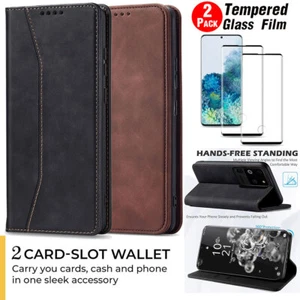 Für Samsung S20+ S20 FE / Ultra Magnet Karten Hülle Leder Cover / Hartglas - Bild 1 von 30