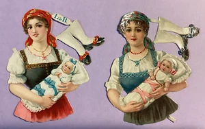 Vintage Die-Cut Victorian Ladies holding Babies Embossed L & B 30761 - Picture 1 of 6